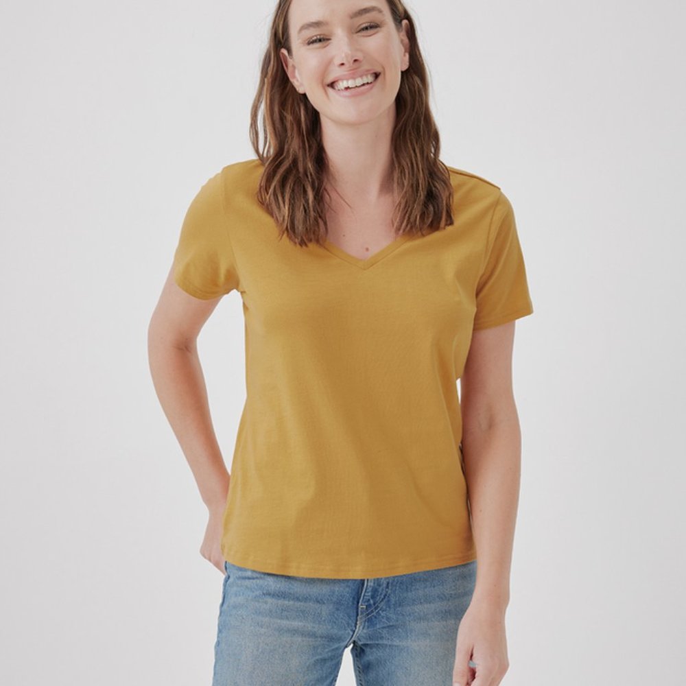 Pact Softspun Mustard Yellow V-Neck Tee